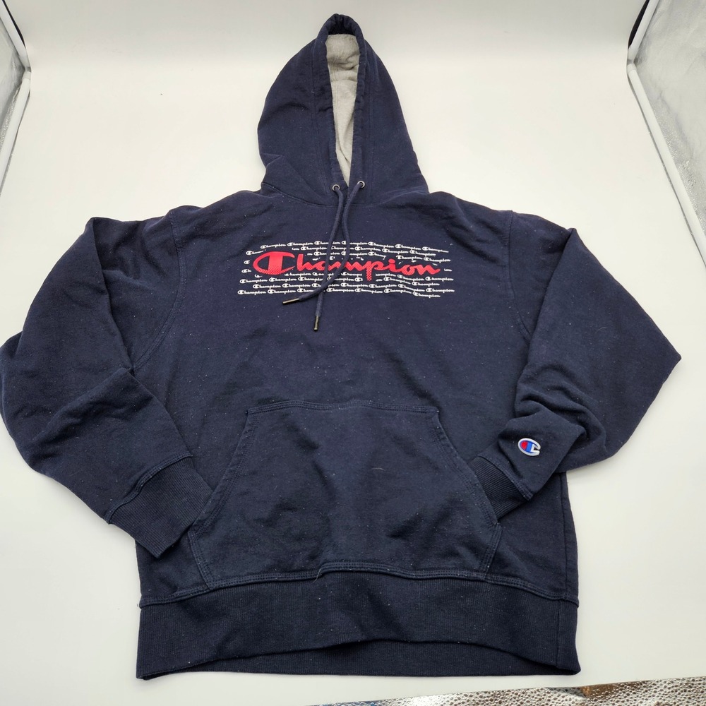 Champion Navy‎ Blue Graphic Hoodie Athleisure Sweatshirt Mens Size Medium